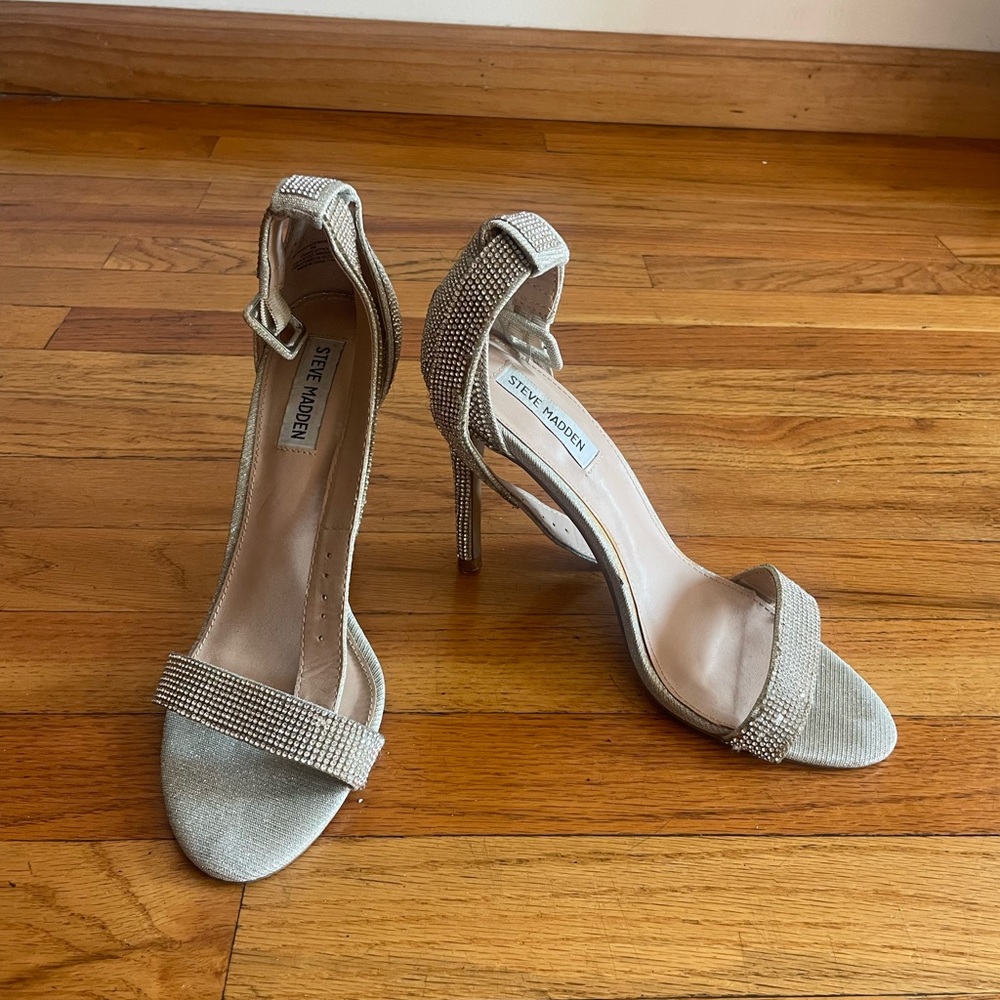 Steve Madden Silver Rhinestone Open-Toe Stiletto Sandals